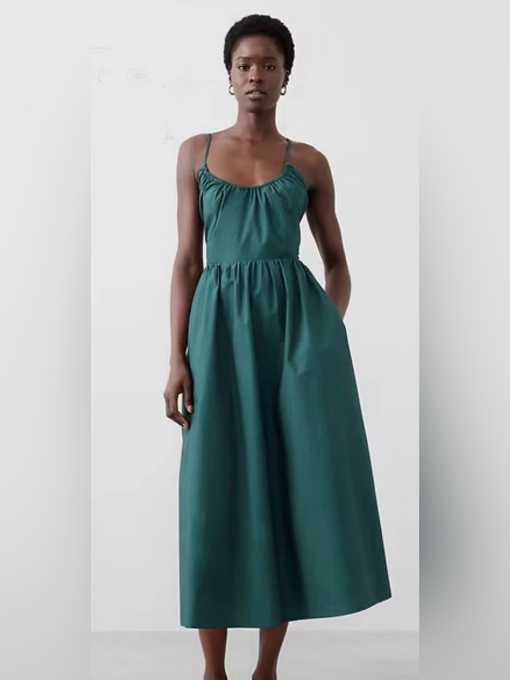 Banana Republic Poplin Cotton Teal Midi Dress Smocked Back Sz Large